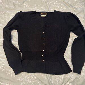 Vintage 80s Ribbed Pearl-Button Cardigan Balletcore Academia Preppy Soft Goth M